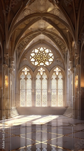 Vast room featuring abundant archways and windows. Architectural space concept