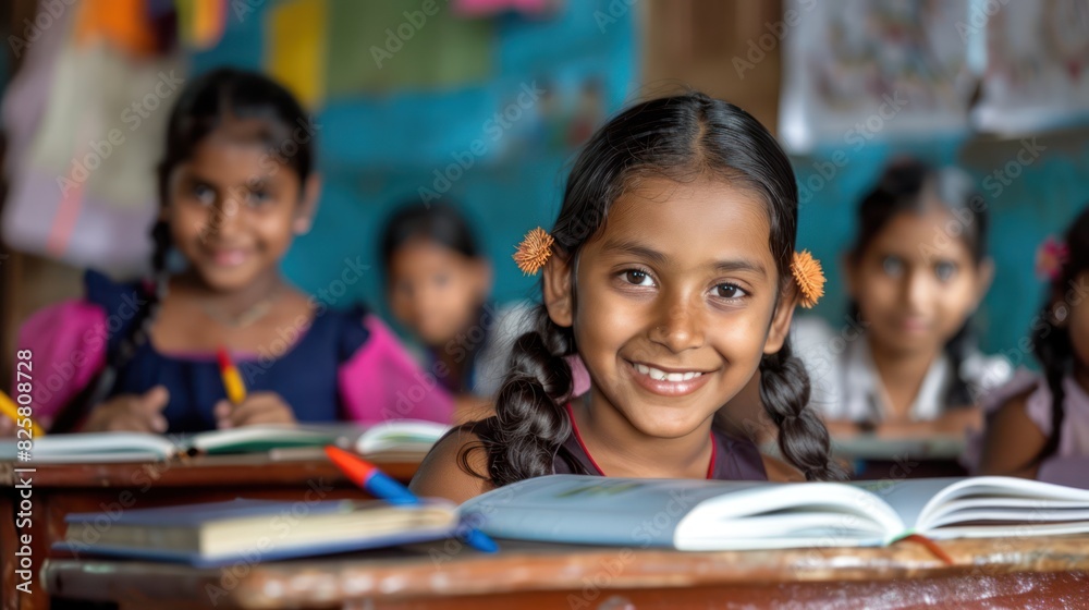 Smiling schoolchild taking notes while studying Smiling schoolchild taking notes while studying