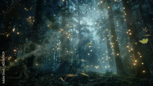 Forest with tall trees and butterflies which are very beautiful and amazing. seamless looping time-lapse virtual 4K video Animation Background.