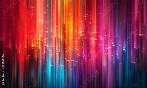 movement and energy of vertical light streaks cascading down the image  with dynamic colors and patterns