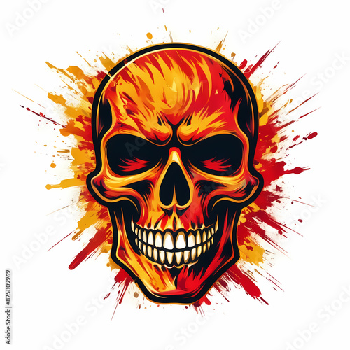 Vector skull engulfed in fiery flames, perfect for badass biker and heavy metal apparel and designs.