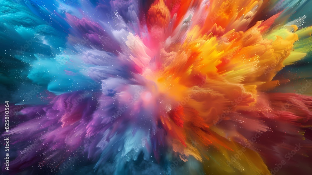 Vibrant explosions of multicolor bursting forth from a solid canvas, creating a dazzling display of light and color