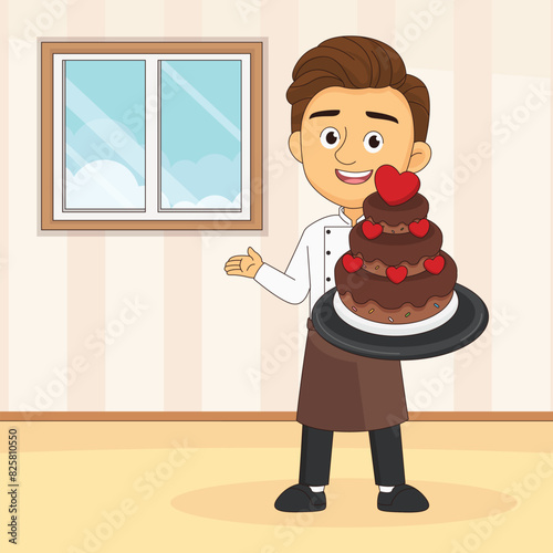 Young Chef with Chocolate Cake