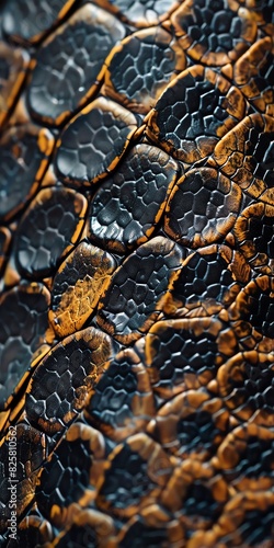Close-up texture of reptile skin with intricate scales. photo