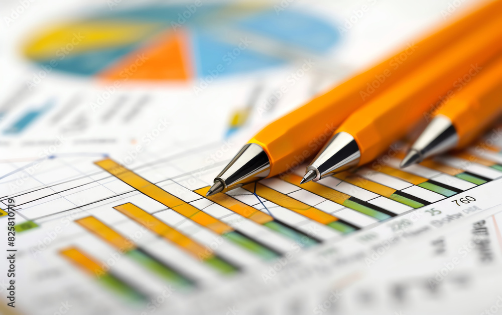 Three pens lie on a graph, showcasing data analysis and planning. Three pens lie on a graph, showcasing data analysis and planning.