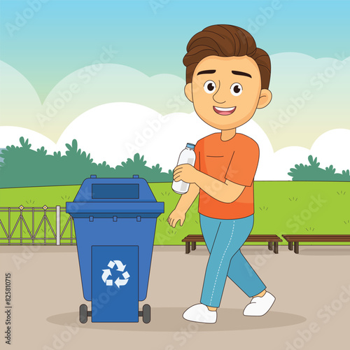 Young Man with Garbage Collector Recycling Waste