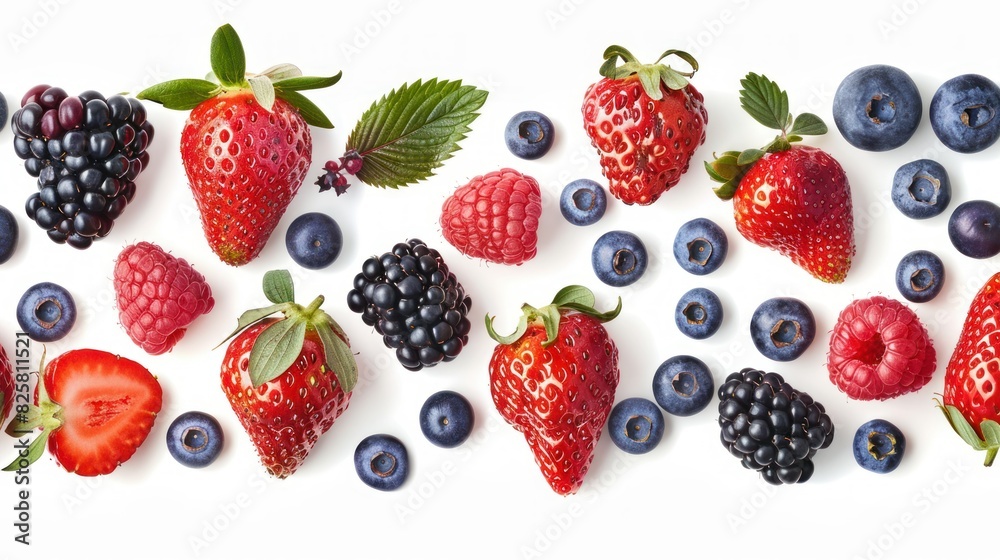 It's a vibrant collection of ripe berries that includes strawberries, blackberries, raspberries, and blueberries.