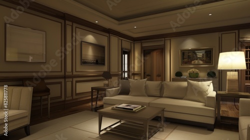 Vast lounge area featuring staircase leading to upper level. Interior design concept