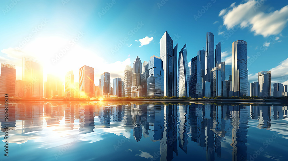 Modern skyscrapers of a smart city, futuristic financial district with buildings and reflections. Modern skyscrapers of a smart city, futuristic financial district with buildings and reflections.