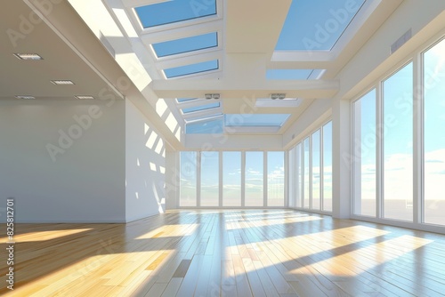 A large  empty room with a lot of windows and a lot of natural light