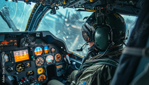 cockpit interior of a helicopter fighter plane