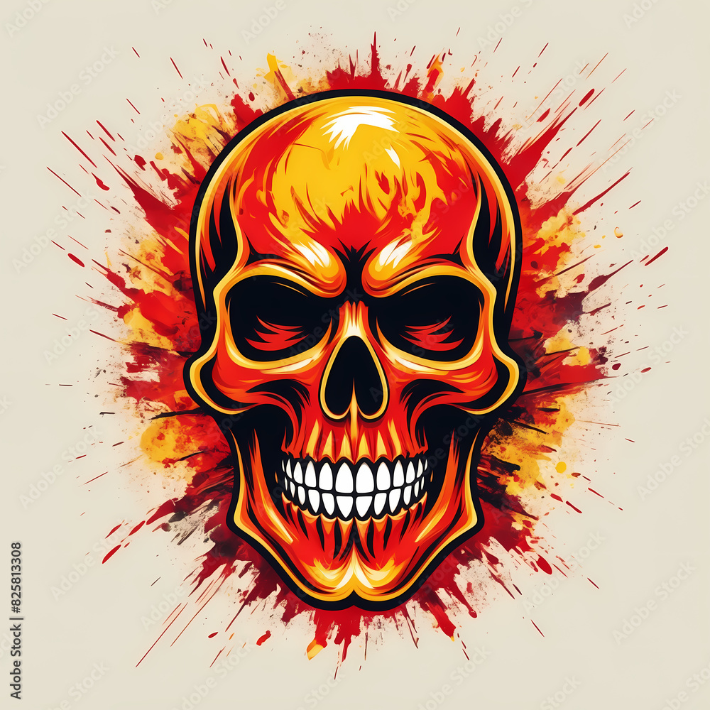 Vector skull engulfed in fiery flames, perfect for badass biker and heavy metal apparel and designs.