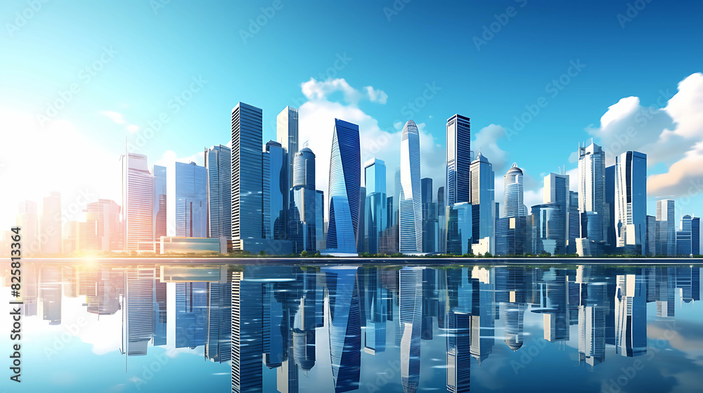 futuristic financial district modern skyscrapers in smart city with reflections. Generative AI futuristic financial district modern skyscrapers in smart city with reflections. Generative AI