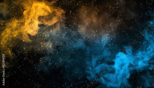 Blue and yellow steam on a black background