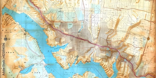 Vintage street map of Richland Washington with a retro American aesthetic. Concept Vintage, Street Map, Richland Washington, Retro, American Aesthetic photo