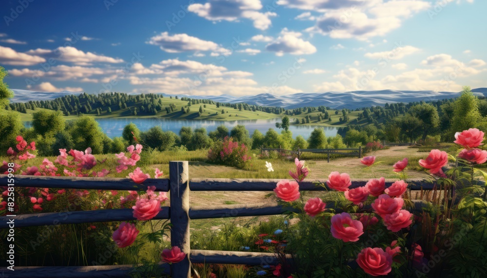A stunning spring day landscaping views of fertile land surrounded beautiful green vegetation, wide stretches of hills and mountains with clear skies in spring A stunning spring day landscaping views of fertile land surrounded beautiful green vegetation, wide stretches of hills and mountains with clear skies in spring