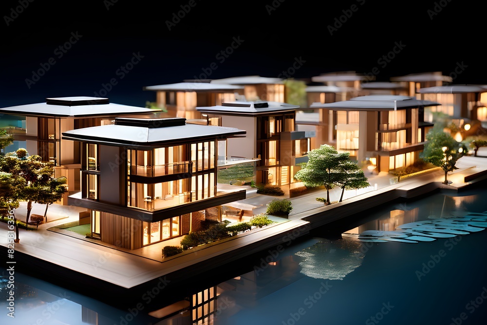 modern architectural model crafted from polished wood bathed in soft diffuse light modern architectural model crafted from polished wood bathed in soft diffuse light