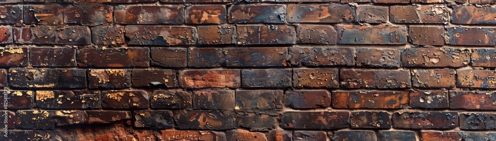 A textured brick wall painted in a deep shade of brown. A textured brick wall painted in a deep shade of brown.