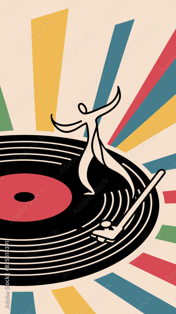 Silhouette dancing on a pickup disc, retro design