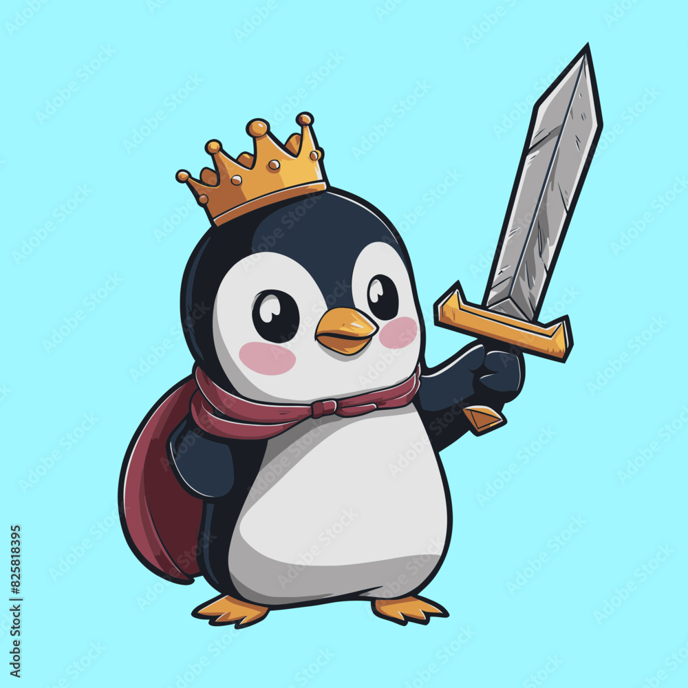 Penguin cartoon character with a sword
