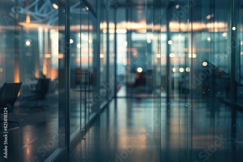 Abstract blurred business background. Beautiful bokeh interior of an office  business center lobby  shopping center or hospital corridor. Glass interior