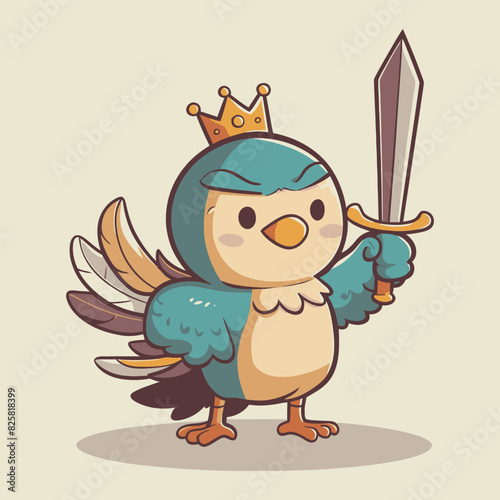 Obraz na płótnie Cute retro cartoon blue bird holding a sword bravely w salonie