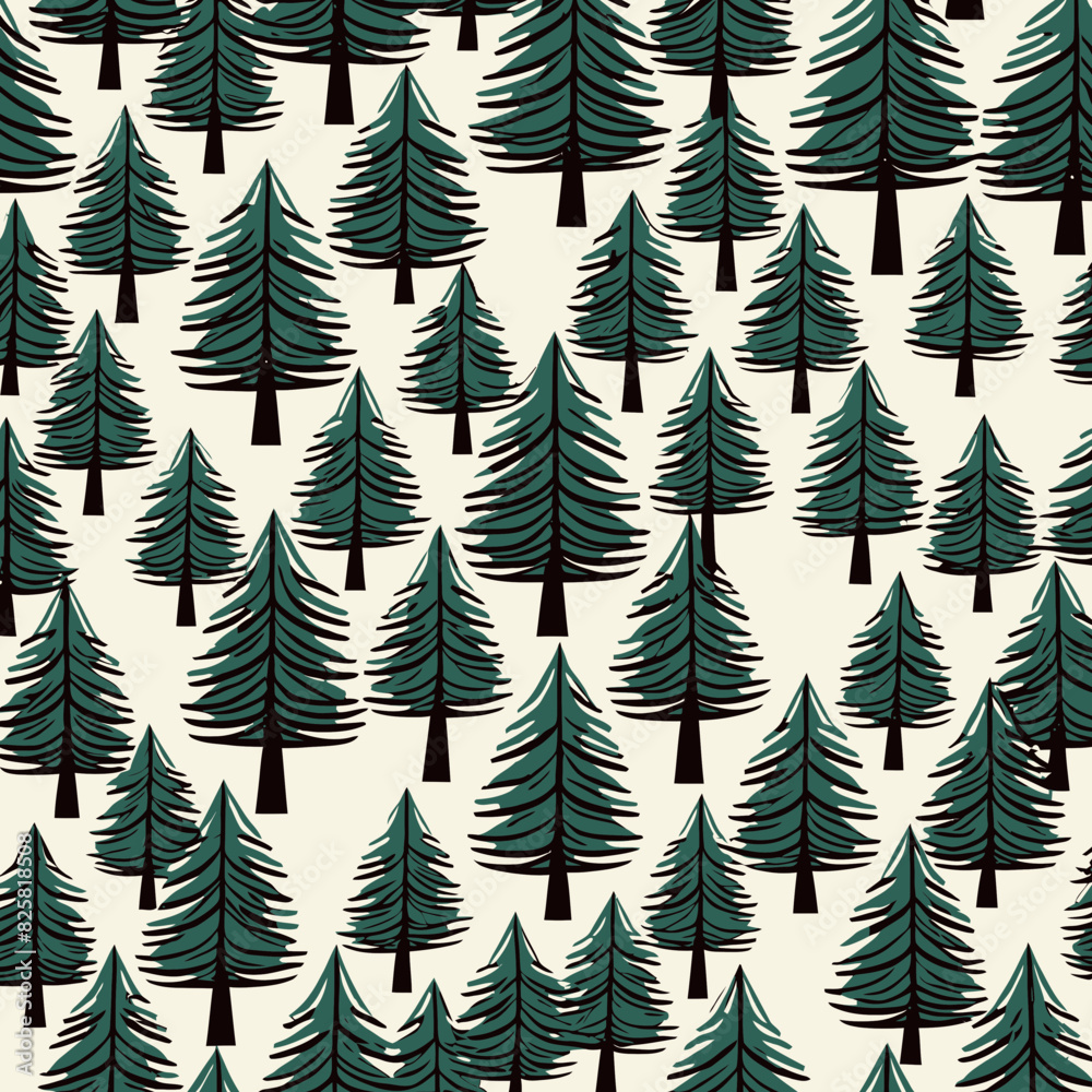 Seamless vintage pattern with pine trees