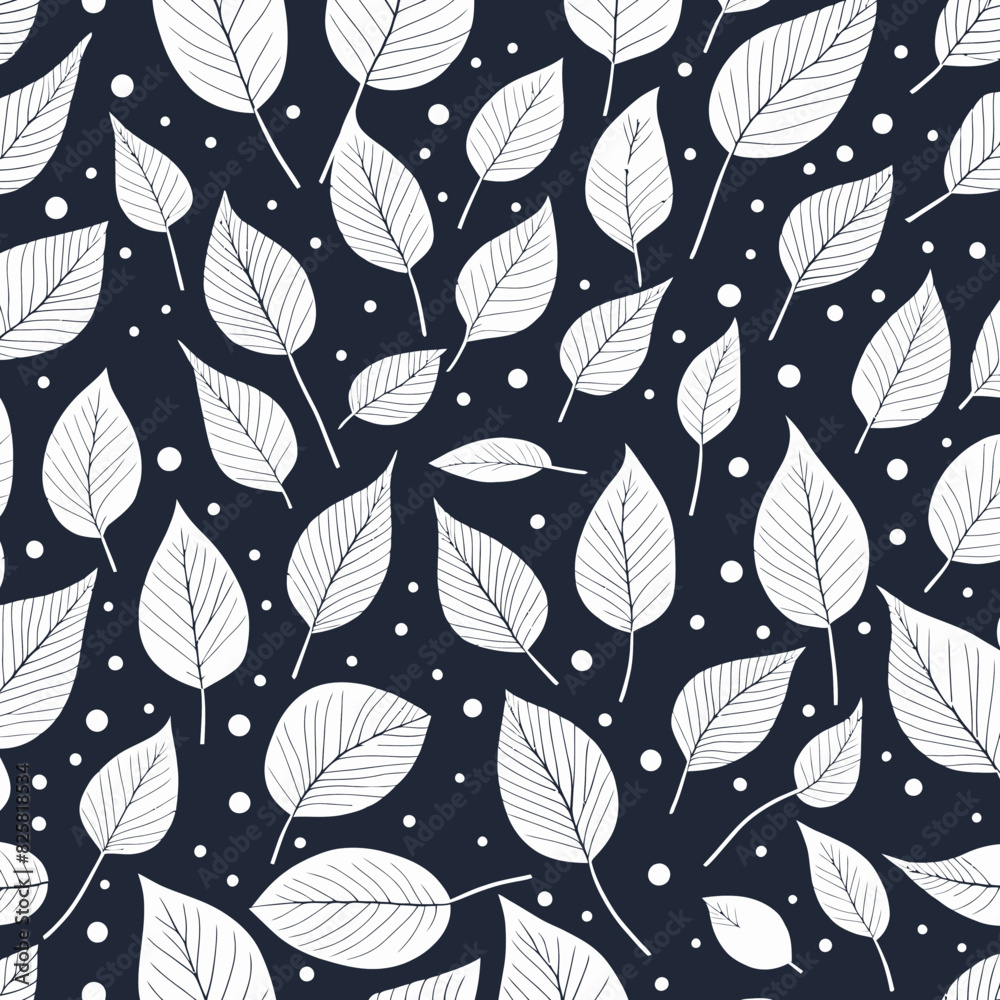 Seamless pattern with white leaves