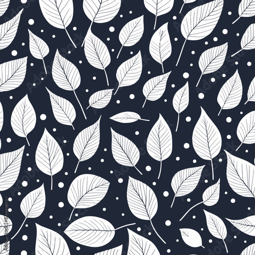 Obraz na płótnie Seamless pattern with white leaves w salonie
