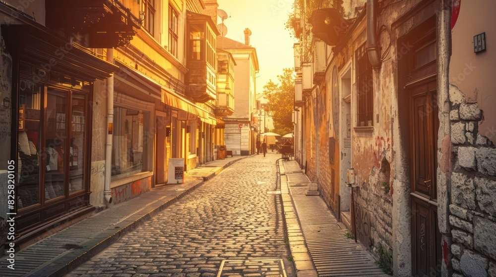 Fototapeta premium Old town street in a quiet city