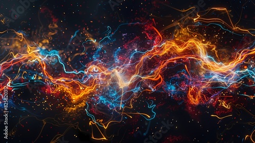 Vibrant patterns of light resembling electric currents coursing through a dark space, captured with HD precision