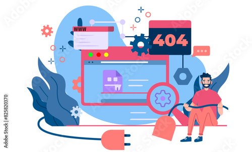 High-Quality Editable 404-Error Page Design, Simple and minimalist flat Vector Illustration, digital work elements of website maintenance visuals, user experience design elements, network disconnect