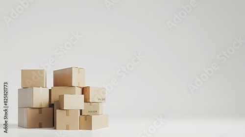 Illustrate a stack of cardboard boxes on a plain white background, with ample copy space around the boxes for text or branding related to shipping or delivery services.