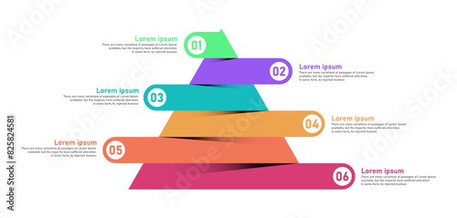 Infographic Design Template. Pyramid Infographic concept with 6 levels. For your business presentation, banner, flow diagram, and process diagram. Vector Illustration.