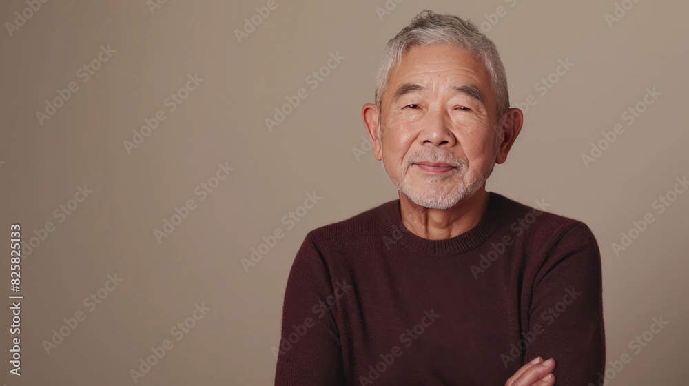 Senior Asian man portrait, elderly aged male model with red hair, studio shot, background with copy space, diversity and different people beauty concept, AI generated image Senior Asian man portrait, elderly aged male model with red hair, studio shot, background with copy space, diversity and different people beauty concept, AI generated image
