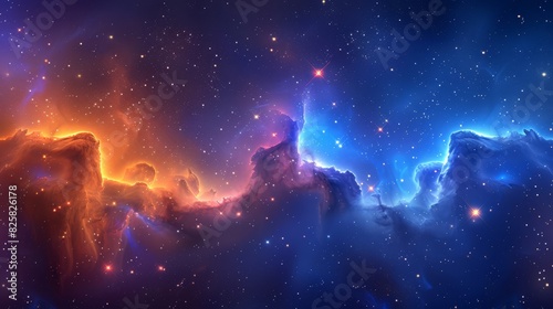  A space scene image features stars, with a blue-orange star at its center, and another blue-orange star distinctly visible amidst them photo