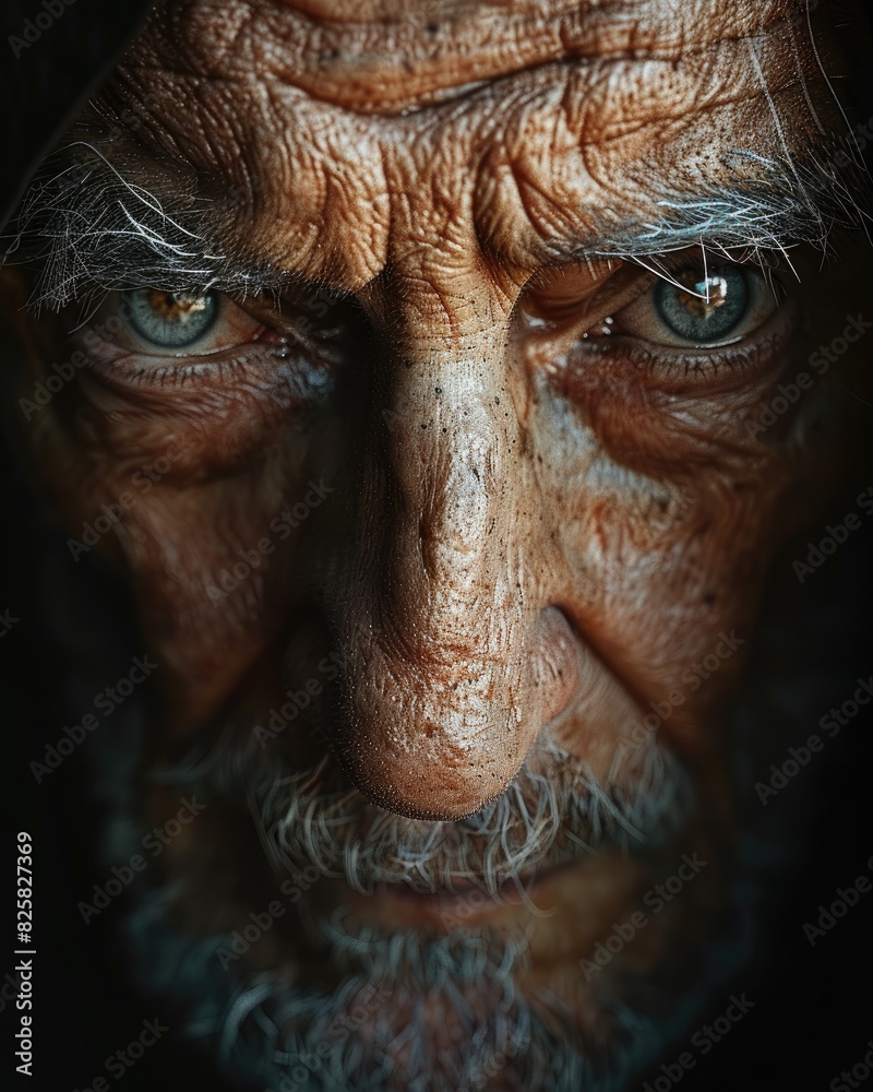 Haunting Portrait of Elderly Face Illuminated by Dramatic Light Haunting Portrait of Elderly Face Illuminated by Dramatic Light