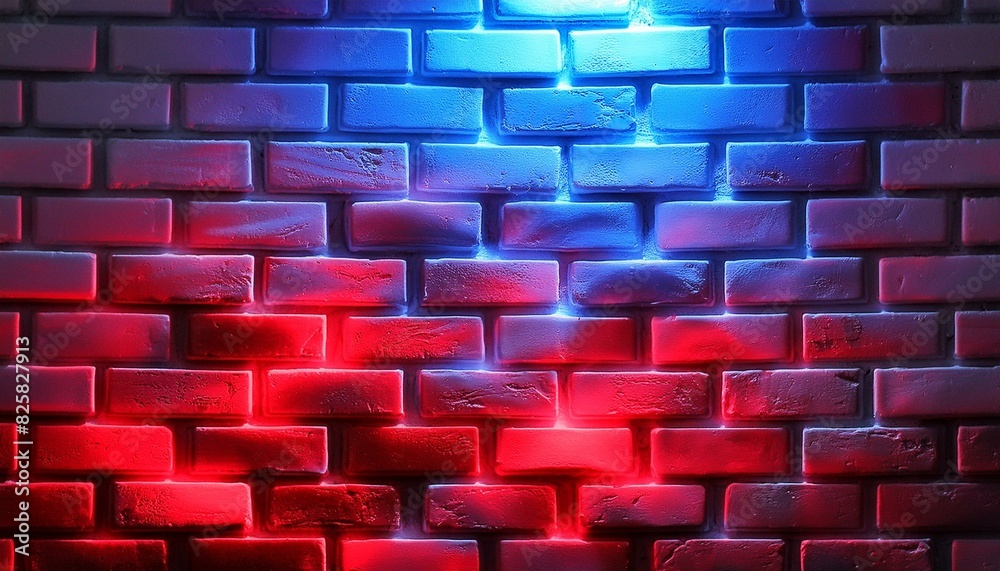 A colorful brick wall texture illuminated by red and blue lights.Red and blue lights create a moody atmosphere on a brick wall wallpaper background A colorful brick wall texture illuminated by red and blue lights.Red and blue lights create a moody atmosphere on a brick wall wallpaper background