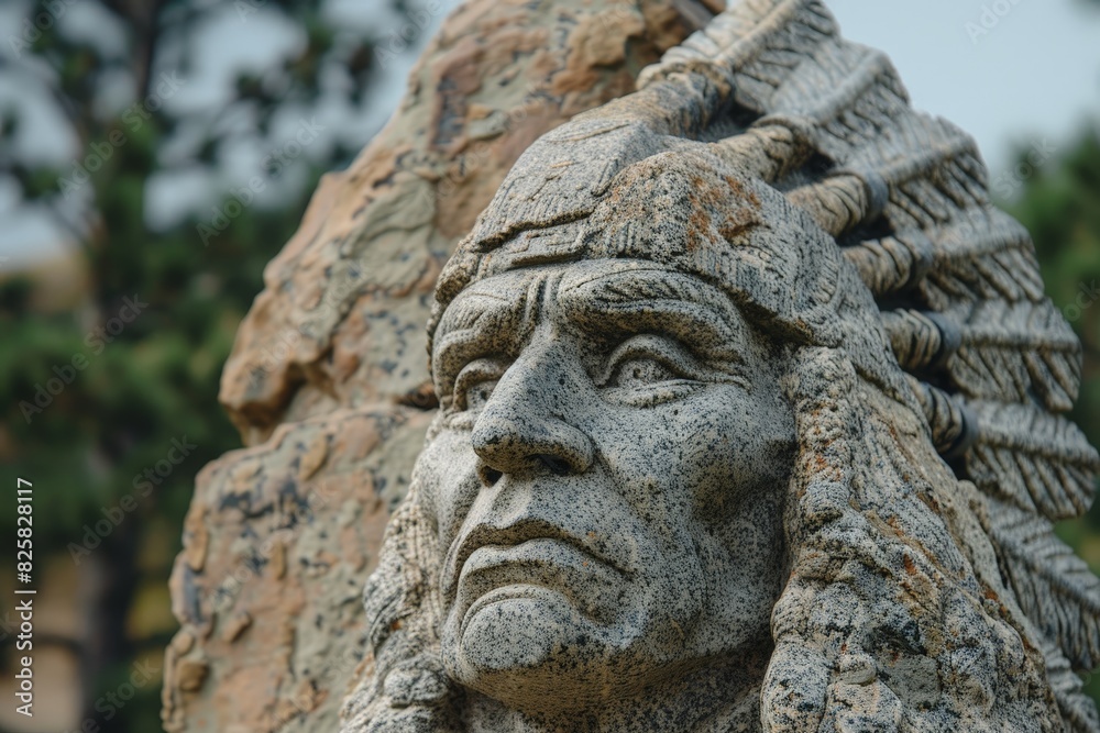 ancient stone carving face in nature