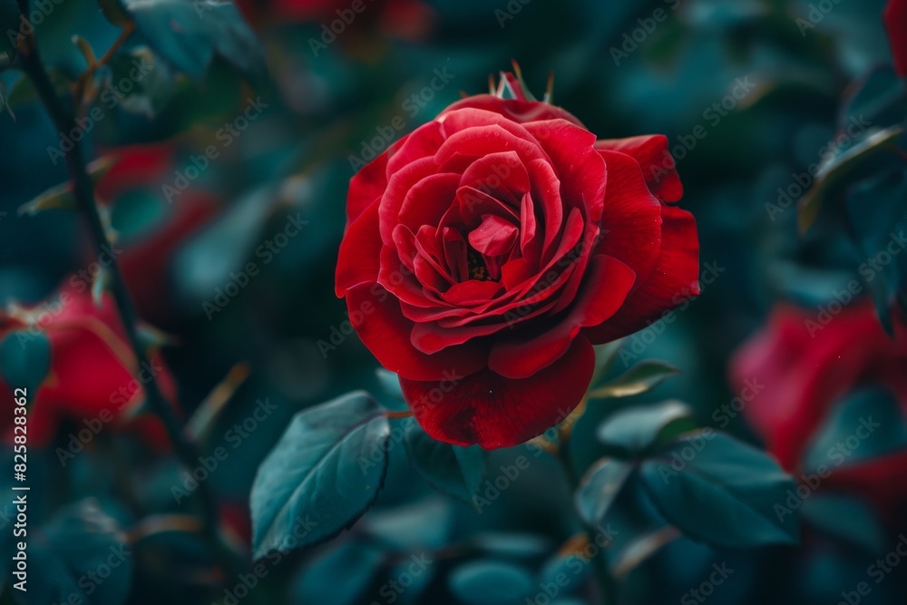 Vibrant red rose in full bloom Vibrant red rose in full bloom