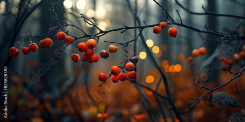 Vibrant red berries on a winter branch photo