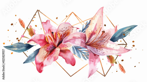 Greeting card template watercolor flowers floral gold