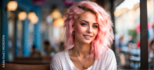 Wallpaper Mural An attractive young blonde is sitting in a cafe, Torontodigital.ca