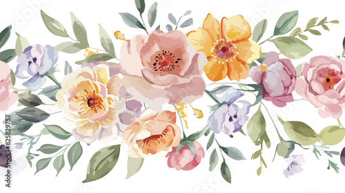 Greeting card template with watercolor flowers. Floral