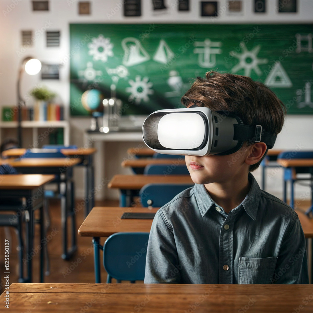 Boy using a virtual reality headset, Generative Ai Boy using a virtual reality headset, Generative Ai