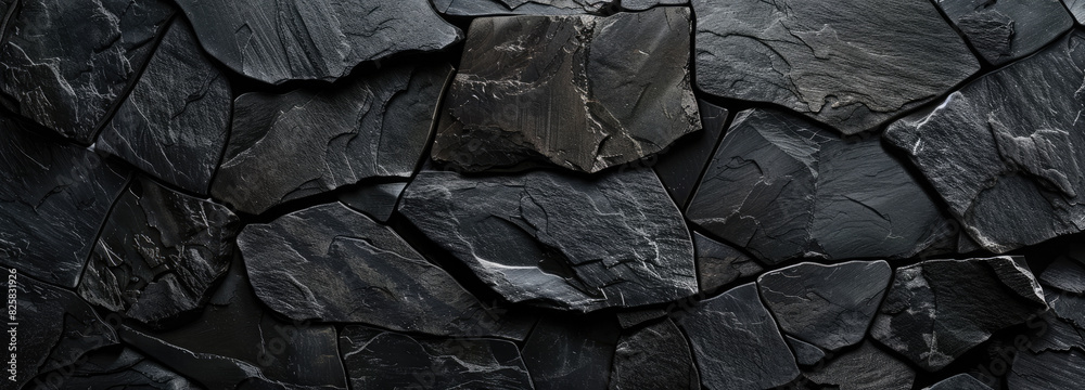 Black slate background, black rock texture. Created with Ai