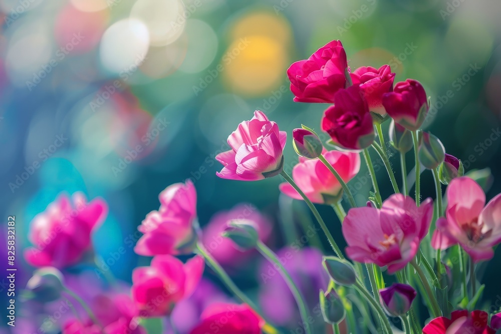 Obraz premium Vibrant pink tulips in a garden