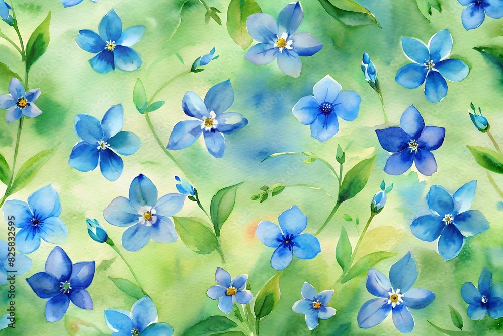 Fototapeta premium Blue blossoms watercolor