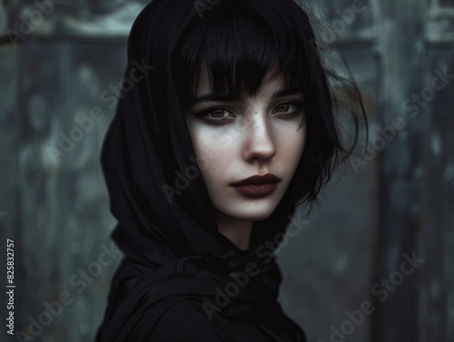 mysterious woman in black hooded cloak
