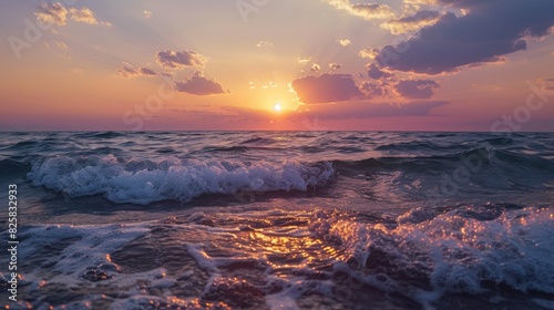 Stunning sunset over the ocean waves